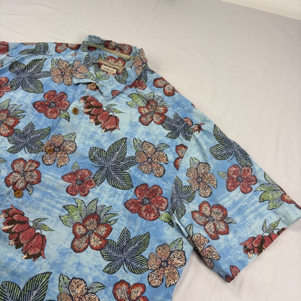 Tommy Bahama Hawaiian Shirt Mens 3XL Blue Floral Silk Button Up Camp Beach - Picture 2 of 7